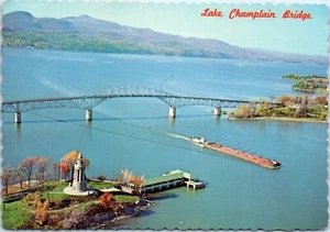 Aerial View of Lake Champlain Bridge Showing the Champlain Monument Postcard - Picture 1 of 2