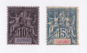 MATT'S STAMPS FRENCH GUIANA #37, #39 10- & 15-CENTIME 1892-1904 ISSUES, MH CV$46 - Picture 1 of 3