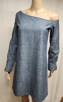 Theory Urlika Blue Chambray Denim One Shoulder Mini   Dress Long Sleeve Size 0 - Image 1 of 4