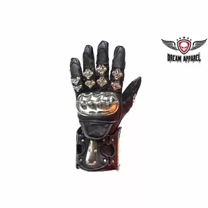 BIKER Motorcycle Men's Leather Racing Gloves With metal Knuckle Protector t#GLZ8 - Foto 1 di 2