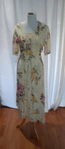 Vintage Retro Lolette 2-Pc 90s Rayon Boho Hippy Yellow Floral Dress Sz L - Picture 1 of 10