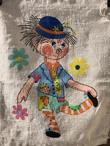 Vintage Raggedy Needlework Needlepoint Printed Image on Fabric 12" x 15" - Picture 1 of 6