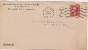 St. Louis Lodge No.20 Missouri Free & Accepted Masons 1911 Machine cancel cover - Picture 1 of 2