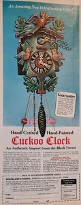 Reloj de cuco de colección 1971 anuncio impreso efímero decoración artística de pared - Imagen 1 de 1