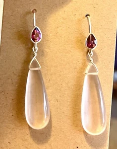 Rhodolite Garnet Rose Quartz Drop Earrings - Picture 1 of 10