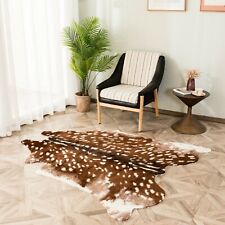 Deer Cow Print Area Rug Faux Fur Animal Skin Hide Carpet Floor Mat Washable Soft