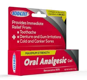 IODENT ORAL ANALGESTIC GEL BENZOCAINE 20% MAXIMUM STRENGTH 0.42 OZ ORAJEL - Picture 1 of 1