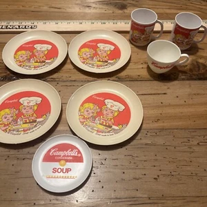 VTG Campbell’s Soup Kids Plastic Play Kitchen Dishes Cups Plates 8 Pc Set - Picture 1 of 19