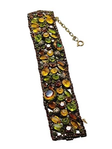 Huge Vintage Unsigned Wide Rhinestone Bracelet (A1524) - Picture 1 of 11