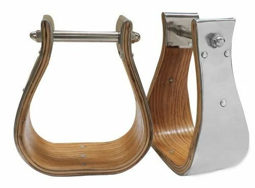 Showman Polished Stainless Steel Covered Wood Bell Stirrups With 5" Tread