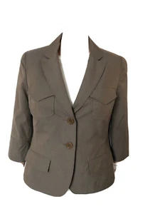 NWT Valette Army Green 3/4 Sleeve Front Pockets Lined Cotton Blazer Suit Jacket - Picture 1 of 12
