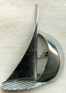 Vintage 1950s Sterling Silver Sailboat Brooch by Beau Jewelry of Providence, RI - Picture 1 of 2