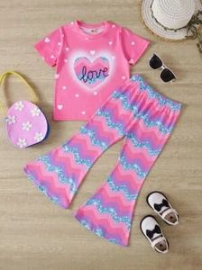 NWOT GIRLS PINK HEARTS & LOVE VALENTINE'S DAY PANTS SET - SZ. 4/5 - Picture 1 of 4