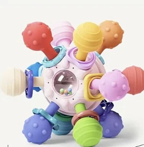 Light Pink Sensory Baby Teething Toys - Teething Ball Rattle For Grasping - Picture 1 of 3