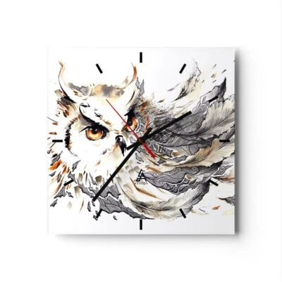 Horloge murale en verre 30x30cm Chouette plumes la sagesse la nature Wall Clock - Photo 1/4