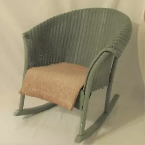 Vintage Green Wicker Child's Rocking Chair with Metal Seat & Cushion - Picture 1 of 7