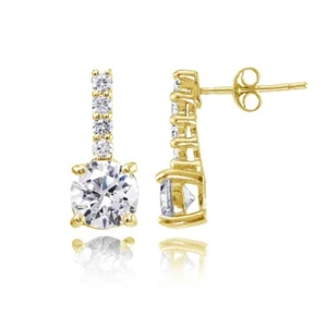 Yellow Gold Flashed Sterling Silver Cubic Zirconia 5-Stone Round Drop Earrings - Picture 1 of 4