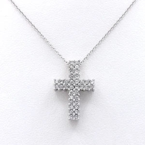 14k White Gold Diamond Cross Pendant Necklace 18in Square Edge - Picture 1 of 11