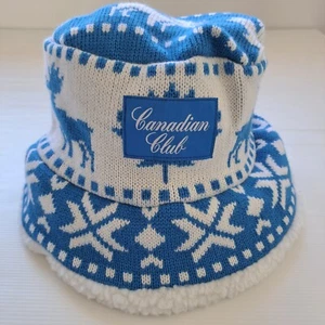 Canadian Club Winter Bucket Hat Cap Blue White Sherpa Beanie Headwear Whisky - Picture 1 of 14