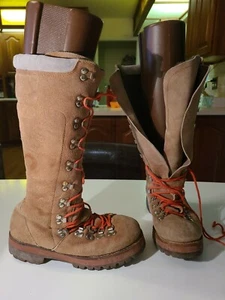 VINTAGE SUEDE LEATHER HIPPY BIKER HIKING BOOTS  - Picture 1 of 7