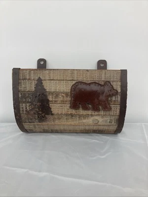 Rustic Wood Wall-Mount Mailbox With Bear & Pine Tree Accents - Image 1 of 4