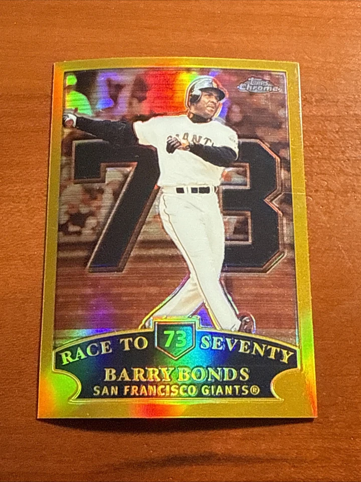 2002 Topps Chrome BARRY BONDS Gold Refractor Race to Seventy 73 HR Giants 125 SP - Image 1 of 2