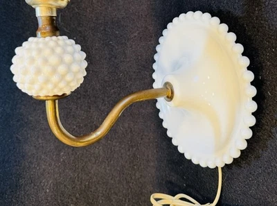 Vintage 1950’s White Milk Glass Hobnail Wall Sconce Electric Wall Light Fixture - Image 1 of 4