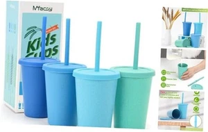 4 Pack Wheat Straw Cups with Lid and Straws, 10 oz Unbreakable Kids Cups, - Picture 1 of 8