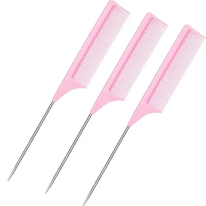 3 Pack 9 Inch Rat Tail Combs, Carbon Fiber Heat Resistant Teasing Combs with - Picture 1 of 7