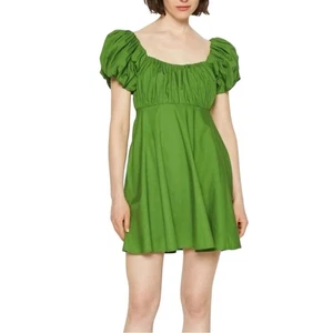 Abercrombie & Fitch Poplin Ruched Green Puff Sleeve Mini Day Dress SMALL TALL - Picture 1 of 7