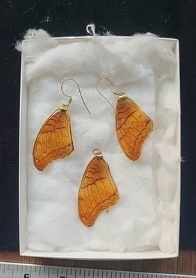 Conjunto Pendientes Ala Mariposa y Colgante Resina Real Recubierta Colgante Gancho Perforado Foto 1 de 4