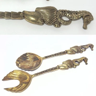 Juego de servir ensalada diseño caballito de mar náutico Godinger vintage caballito de mar concha Foto 1 de 4