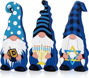 3PCS Hanukkah Gnomes Wood Blocks Table Centerpieces Holiday Home Decor - Picture 1 of 5