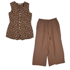 Vtg 90s Laundry Shelli Segal Brown Vest Pant Set Polka Dot Floral Teacher - Picture 1 of 14