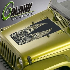 Blackout Hood Decal For Jeep Wrangler Tribal Wings Matte Black Sticker - Picture 1 of 7