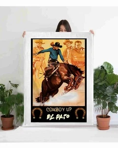 El Paso Cowboy Up Old West Fleece Blanket Art Design 50 x 60 Western Art - Picture 1 of 1