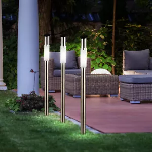 3er Set LED Design Außen Garten Steh Solar Steck Erdspieß Weg Leuchte Edelstahl - Bild 1 von 12
