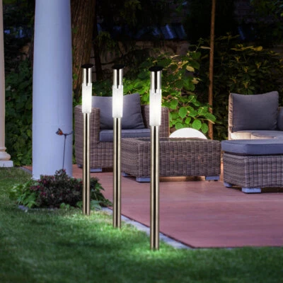 Wegeleuchte Solarlampe Außenlampe LED Edelstahl Erdspieß Terrassenlampe 70 cm 3x - Bild 1 von 4