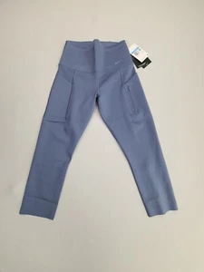Nike Pants Womens Medium Blue Running Go Crop Dri-Fit Leggings Training Ladies - Picture 1 of 10