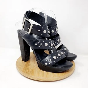 Vera Wang Lavender Studded Heels Womens 10 Black Strappy Ankle Strap Stack Shoes - Picture 1 of 15