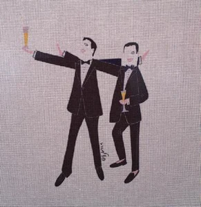 Needlepoint Hand Drawn BJGreen Designs THE BOYS 12 x 12 14 Mesh Canvas Stitching - Picture 1 of 2