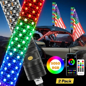 2X 3FT Spiral LED Fat Whip Light RGB w/Flag For Polaris Ranger RZR Yamaha Viking - Picture 1 of 16