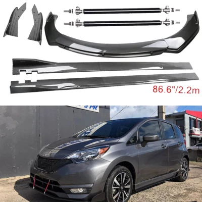 For Nissan Versa Note Carbon Fiber Front Bumper Lip Spoiler 86.6" Side Skirt Kit - Изображение 1 из 4