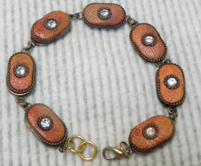 Cuero Cabujones Madera Pulsera Eslabones Estrás Único Inusual Boho Foto 1 de 4