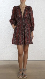 Zimmermann Bayou Corbata Vestido Frontal Blusa Mangas Borgoña Lino AU 1 S - Imagen 1 de 24