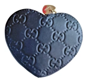 GUCCI Coin Case Purse Key Holder Shima Heart Black Leather Authentic - Picture 1 of 16