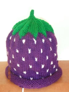 Brombeemütze, Mütze Brombeere für Kinder, selbst gestrickt - Kopfumfang 44-54 cm - Bild 1 von 3