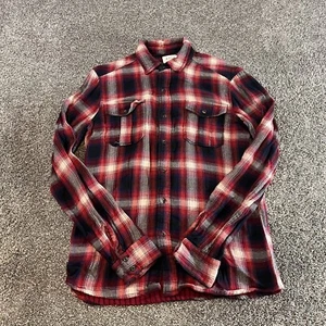 Koto Striped Long Sleeve Button Up Flannel Shirt Size Medium Outdoor Casual Red - Picture 1 of 8