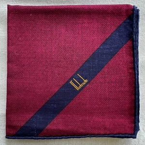 dunhill Handkerchief VTG Dark Red Cotton Hairline Diagonal Striped Pocket Square - Picture 1 of 3