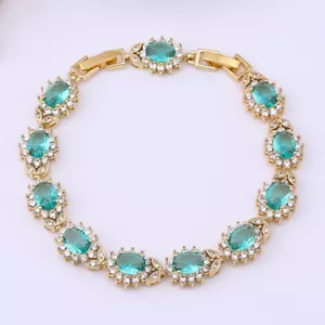 Neu Charm Blume Paraiba grün Citrin Edelsteine Damen Mädchen Schmuck Gold Armband - Bild 1 von 14